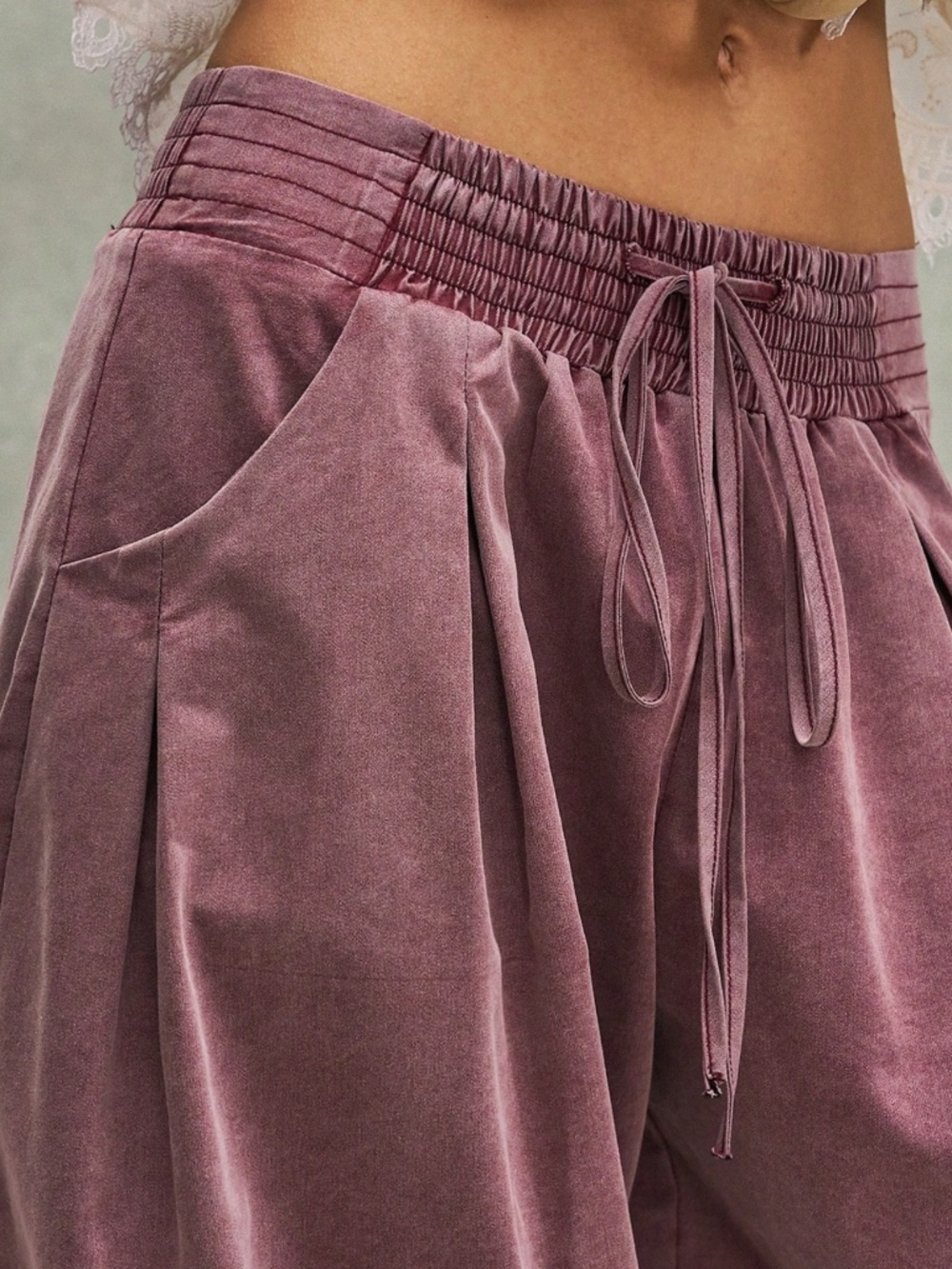 Boho Stretchy Waist Drawstring hem Balloon Wide leg Cropped Cargo Pants - Picture 4 of 7